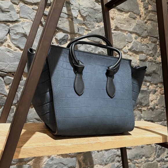 Céline Midnight Blue Croc Embossed Nubuck Small Tie Tote - Picture 6 of 15